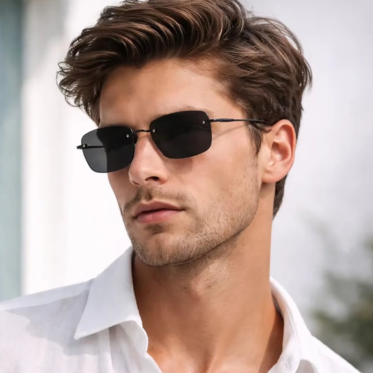 1pc Rimless Square Sunglasses for Unisex Metal Frame with Tinted Lenses Sun Shades for Driving Street Summer Outdoor Activities
