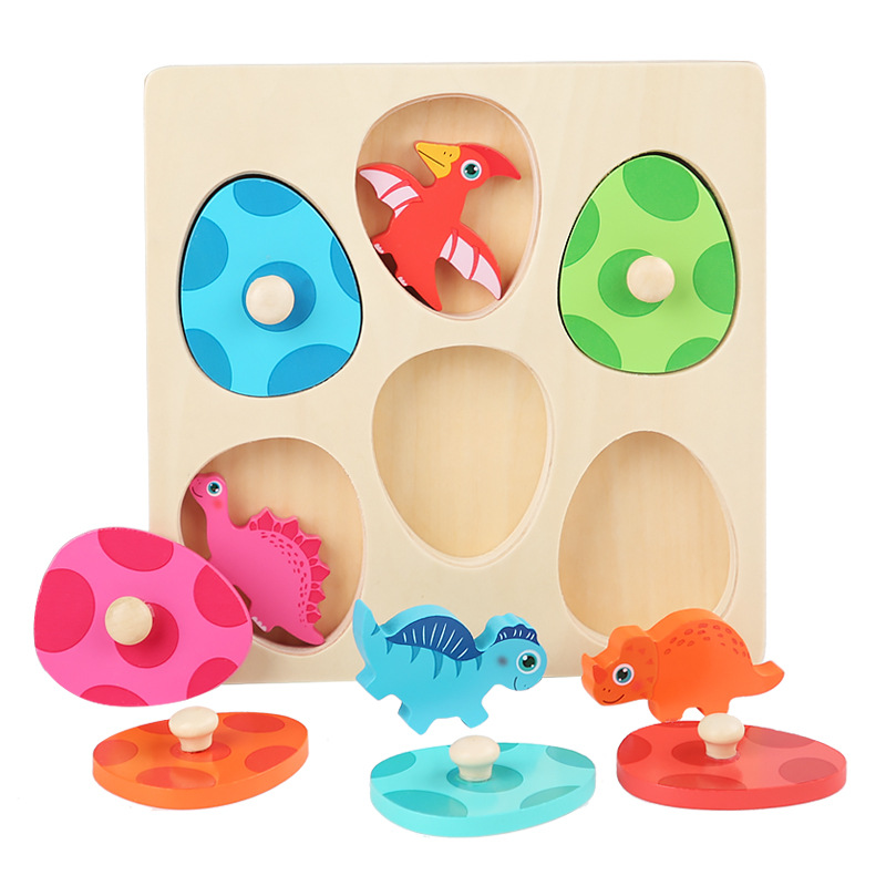 Wooden Dinosaur Jigsaw Puzzle Toys Montessori Peg Puzzle Game Kids Toddler 3D Wood Early Learning Educational Toys For