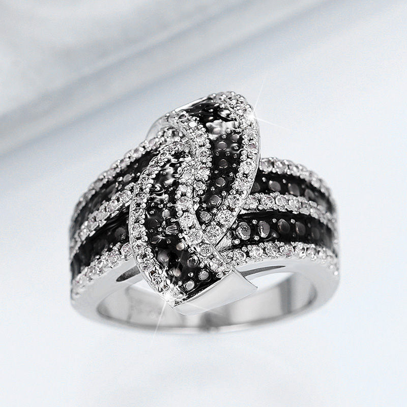Huitan Special-interested Black White Design Women Rings for Wedding Ceremony Party Knot Shape Fashion Luxury Female Jewelry