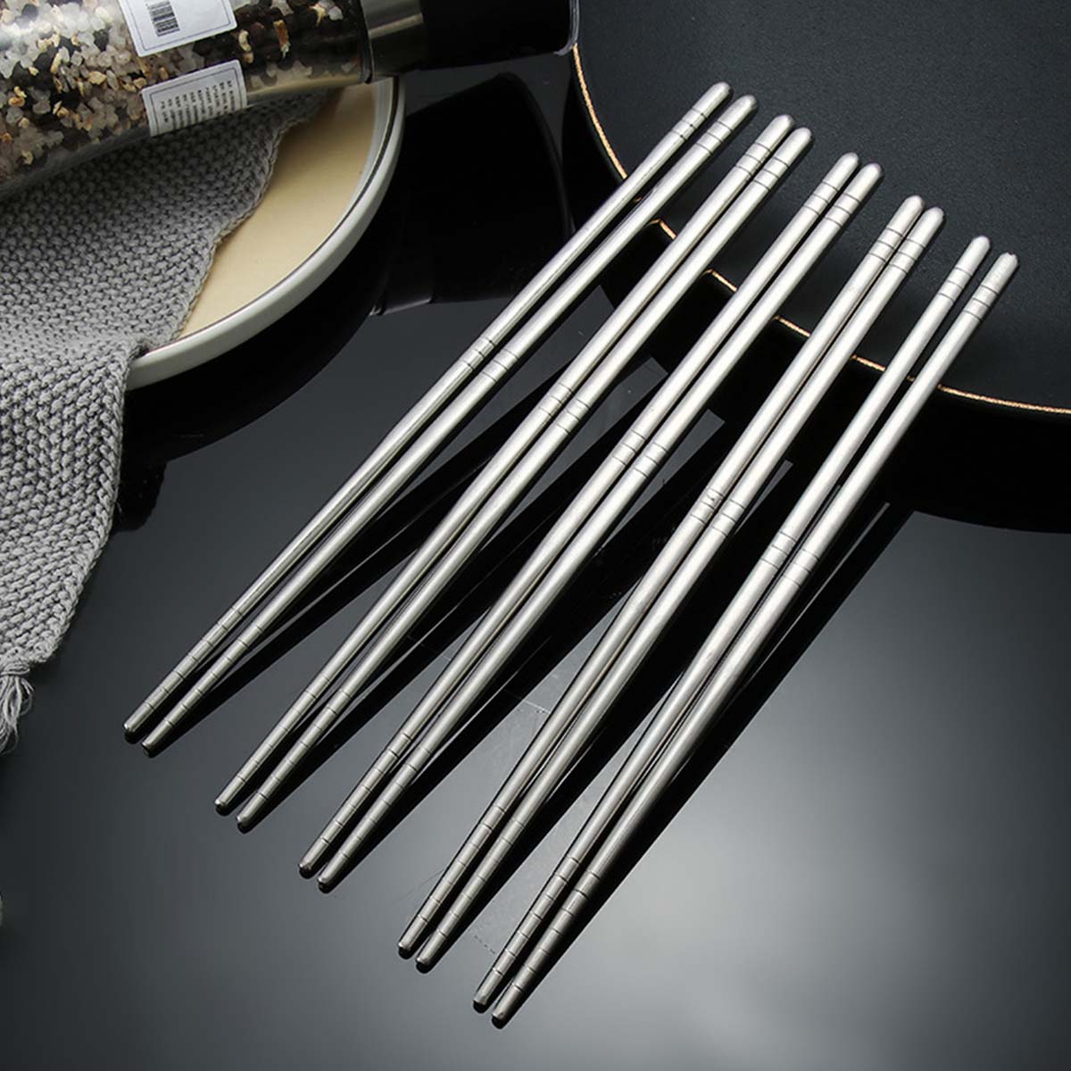 5 pairs Stainless Steel Chopsticks Non-slip Chop Stick Chinese Japanese Korean Metal Chopstick for Cooking Eating, Easy to Clean