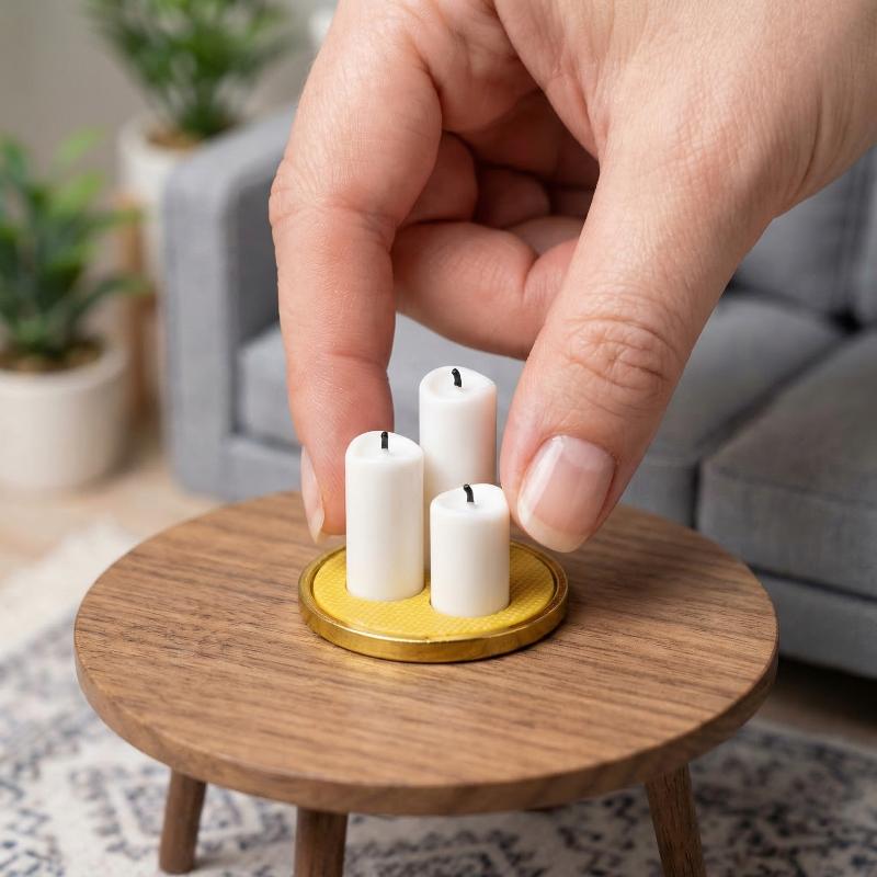 New 4Pcs Home Ornament 1:12 Dollhouse Mini White Candle Miniature Tray Set Playhouse Toys Scene Decoration