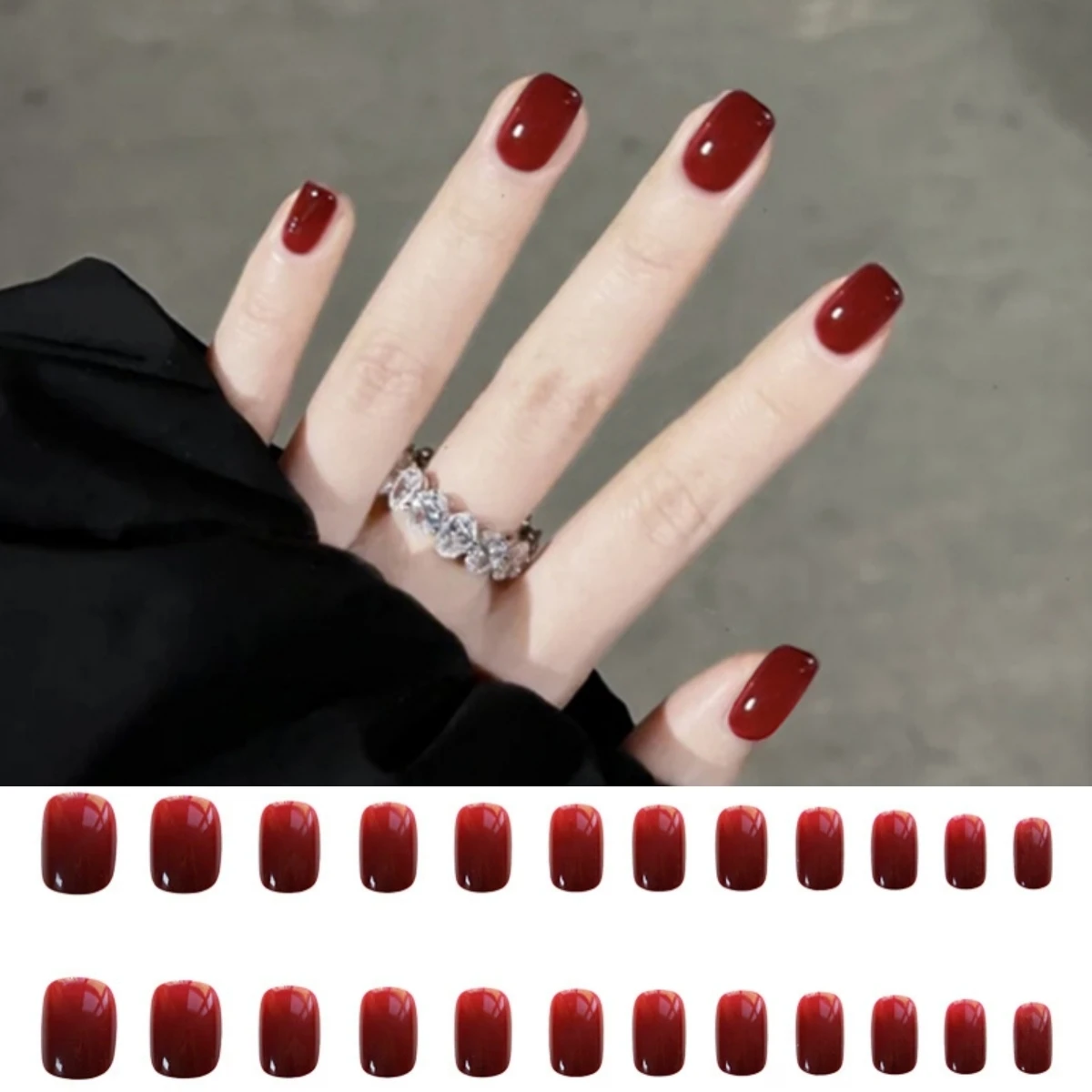 24pcs Short Red Wear Fake Nails Full Coverage Acrylic Removable Press on False Nails Art Tip Soft Nail Solid Color Bright Finish