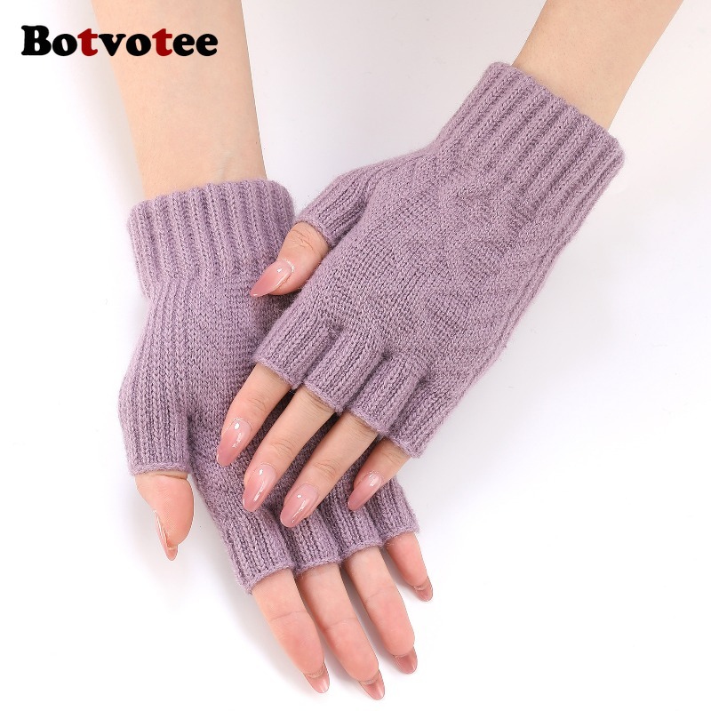 Botvotee Arm Sleeves Women Free Shipping Arm Warmers Y2k Accessories Half Finger with Fourchettes Winter Knit Pink Warm Gloves