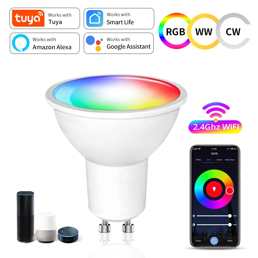 9W 7W 5W 220V 110V Tuya Smart WiFi GU10 LED Bulb Spotlight Alexa Lamp RGBCW Smart Life App Remote Works with Echo Home