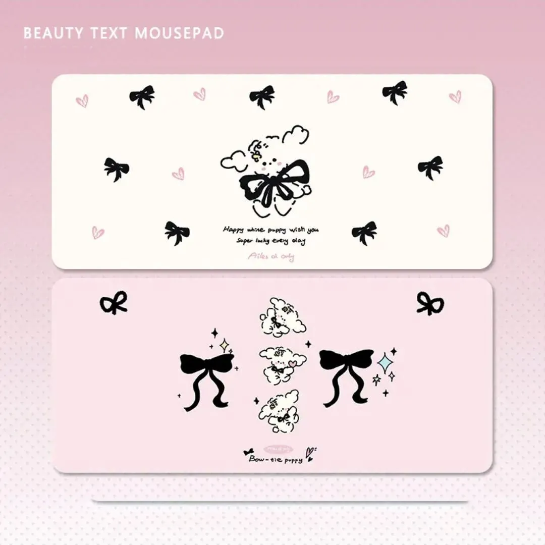 Korean Ins Cute Puppy Bow Pink Cartoon Mouse Pad Large XXL Gaming Mousepad Gamer Leather Computer Speed Keyboard Desk Table Mat