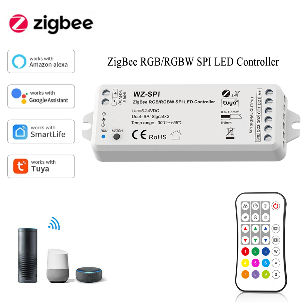 TUYA Zigbee SPI Controller for RGB RGBW Pixel LED Strip Light 5V 12V 24V Dimmer RF Remote Control WS2811 2812B Addressable Tape