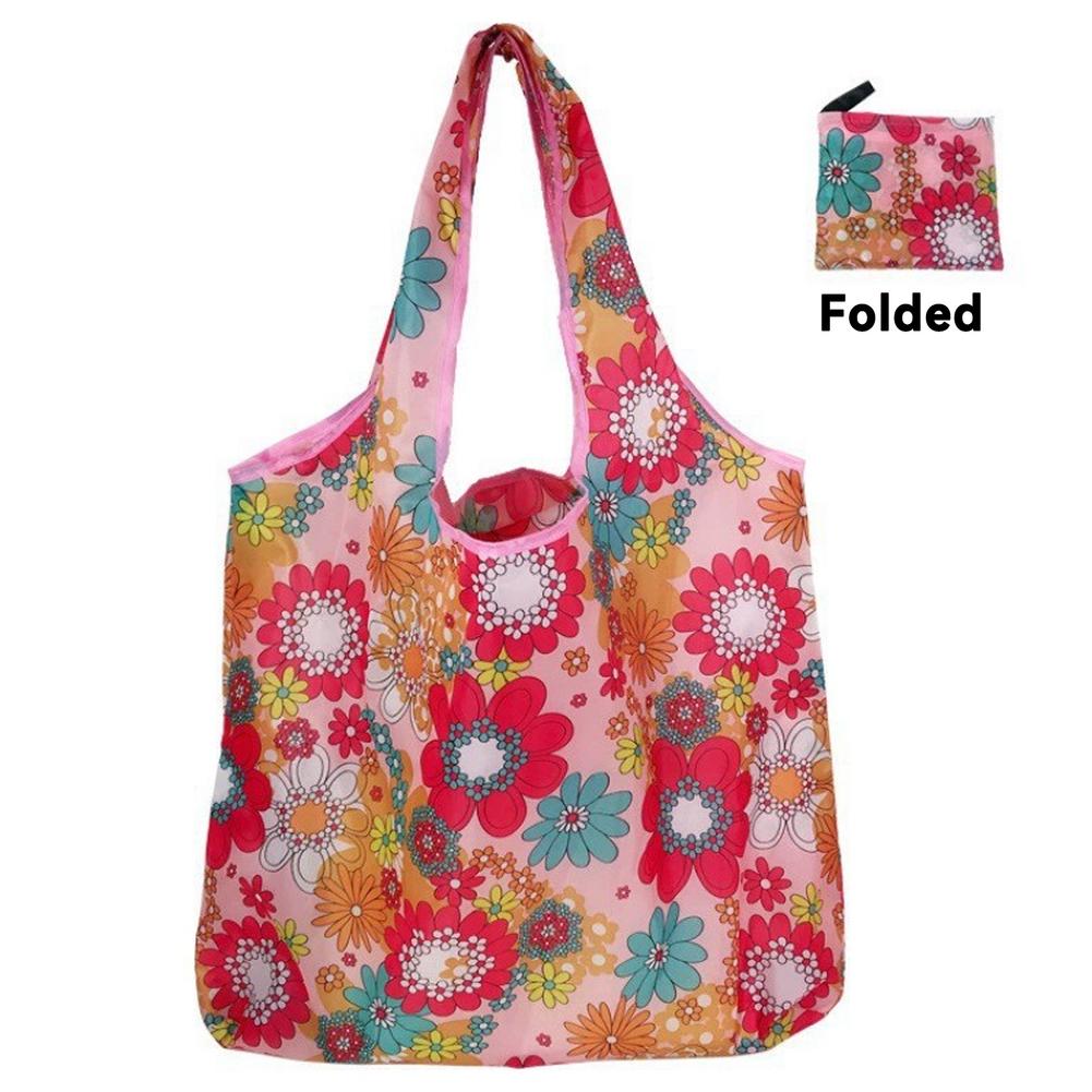2Pcs Minimalist Foldable Shopping Bag Reusable Nylon Grocery Tote Water-Resistant Lightweight Shoulder Bag for Daily Shopping