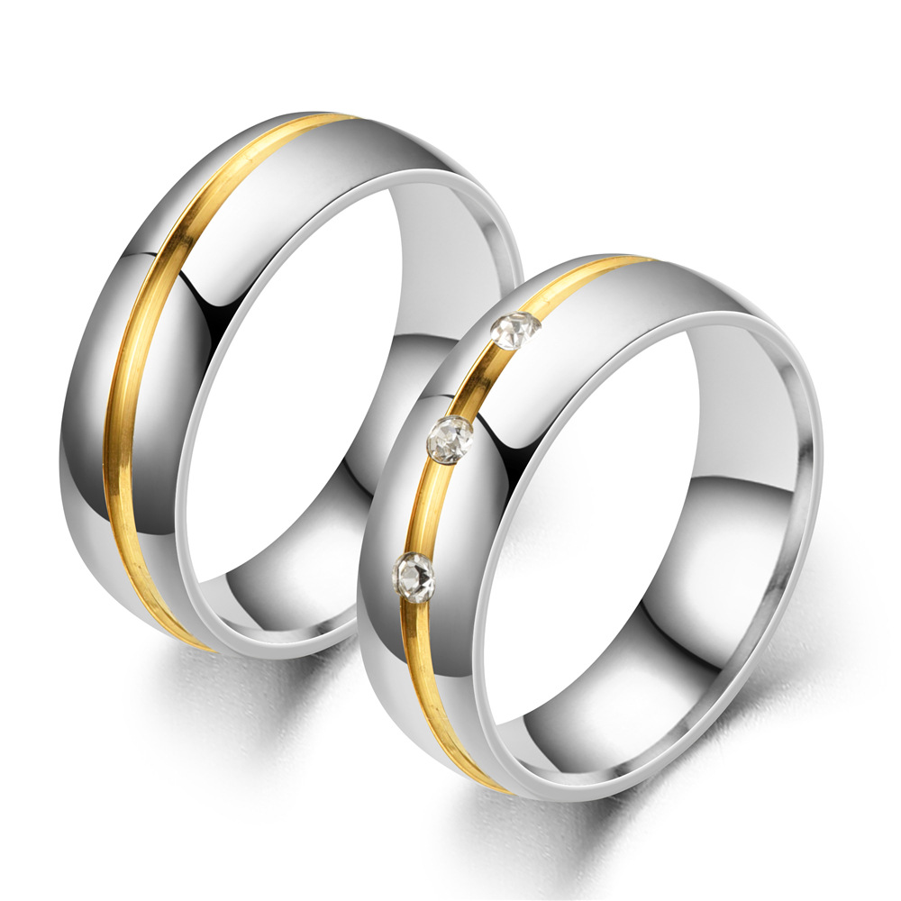 Trendy Stainless Steel Couple Rings For Men Women Inlay Rhinestones Zirconia Rings Wedding Party Jewelry Valentines Day