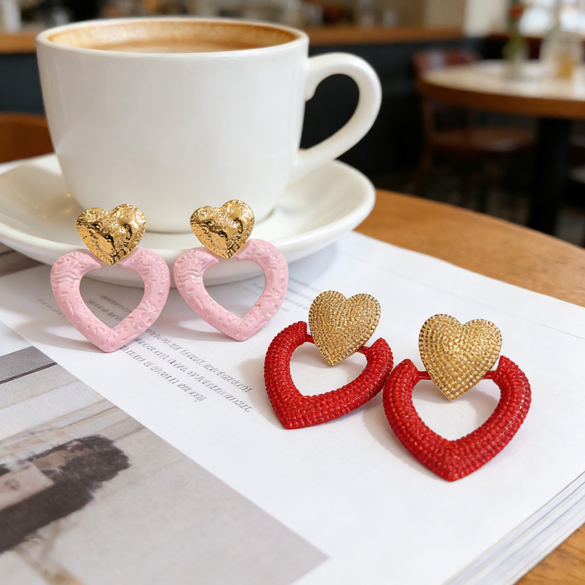 Fashion Romantic Gold-plated Stainless Steel Heart-shaped Earrings for Women Exquisite Sweet Red,Pink Enamel Jewelry Lover s