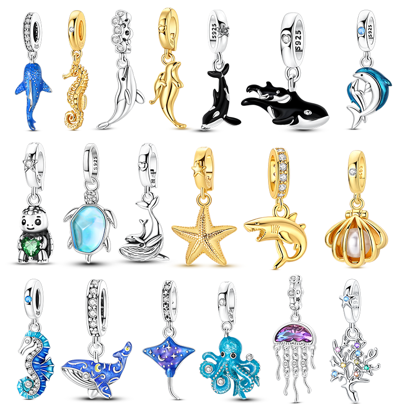 Original 925 Sterling Silver Charms Bead CZ Zircon Turtle Shell Shark Dangle Fit Bracelet DIY Woman Jewelry For Friend