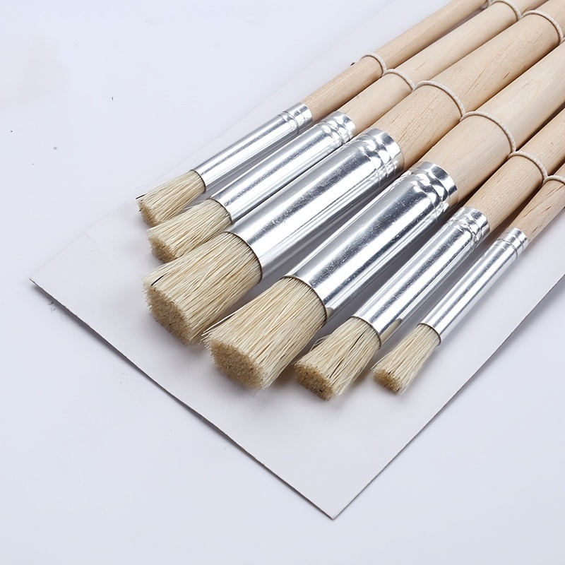 6pcs Stencil Paint Brushes Set Bristle Hair Wooden Handle Perfect for DIY Crafts Watercolor, Oil, and Acrylic Painting