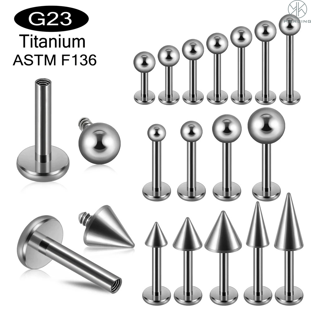 ASTM F136 Titanium Round Ball/Spike Internally Threaded Labret Lip Ring Tragus Nail Helix Earring Stud Piercing 1PCS