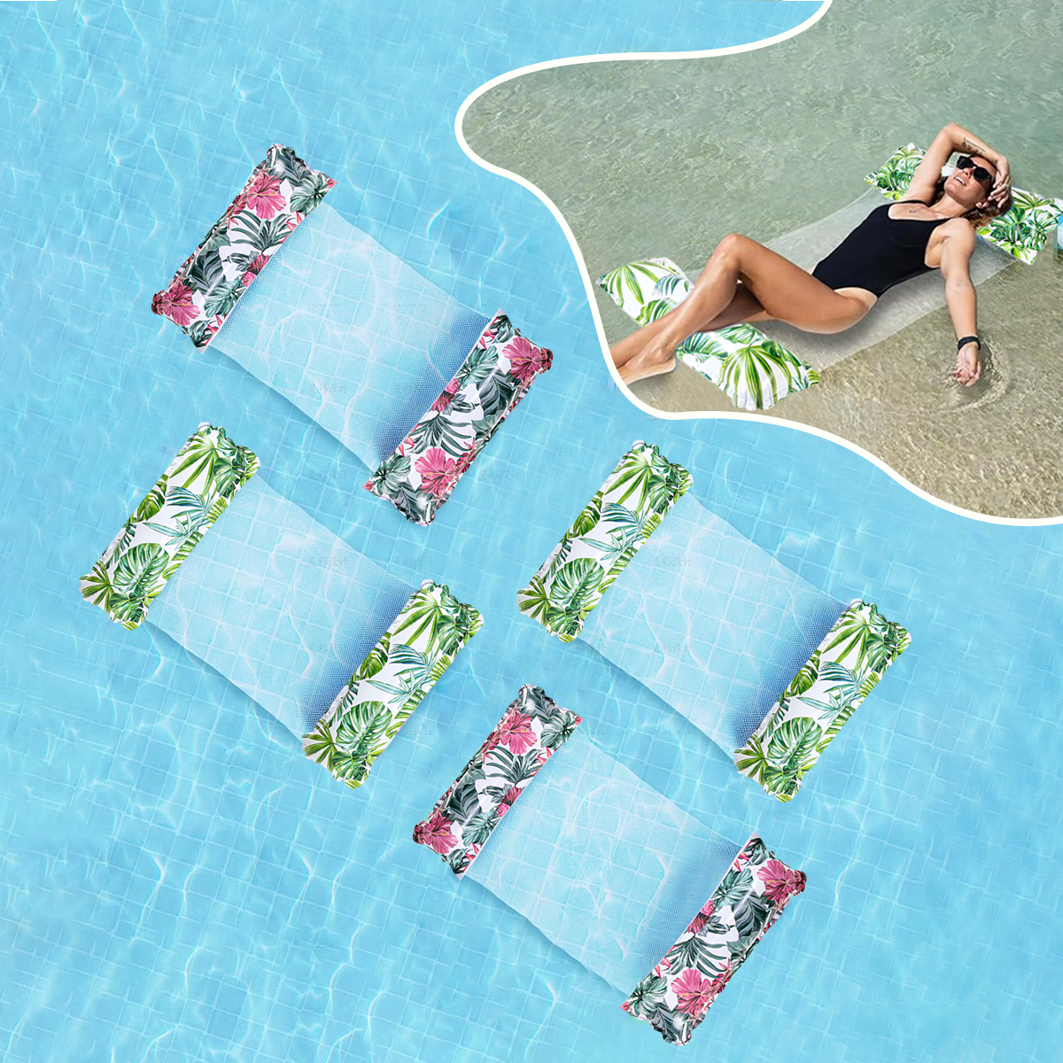 Inflatable Pool Hammock Chair, Floating Water Lounge Bed, Foldable Swimming Pool Recliner, Water Floats for Adults Water Fun