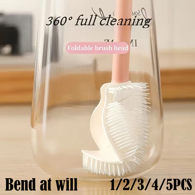 1PC Long Handle Foldable 360 Degree Brush Silicone Reusable For Bottles And Cups Glass Cleaning Comprehensive Cleaning