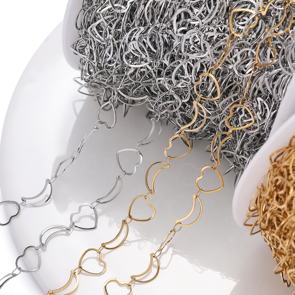1meter Stainless Steel Hollow Heart And Moon Link Golden Chains for Handmade DIY Necklace Bracelet Anklet Jewelry Making Chains