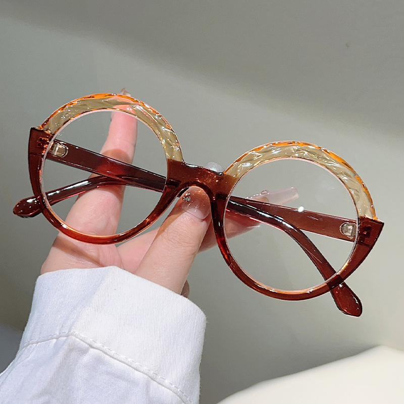 KAMMPT Oversized Round Glasses Women 2025 New Patchwork Blue Light Blocking Optical Frames Trendy Brand Design Decor Eyeglasses