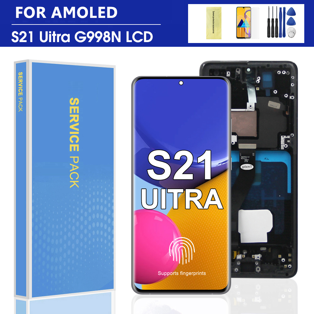 6.8'' AMOLED Digital Touch Screen Display for S21 Ultra 5G G998F G998B with Frame LCD Replacement Part