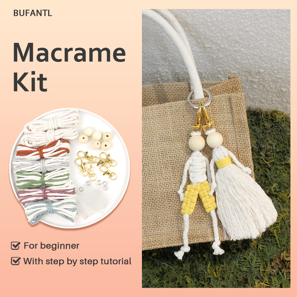 Handmade Woven Little Boy Girl keychain Macrame Kit With Tutorial For Beginners Hand DIY Couple Key Chain Bags Pendant Lanyard