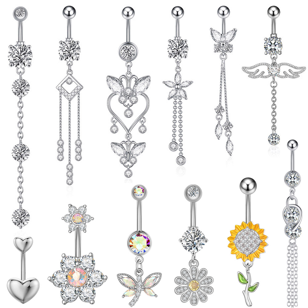 1pc Dragonfly Sunflower Belly Button Rings Stainless Steel Zircon Butterfly Navel Piercing Ombligo for Women Body Belly Jewelry