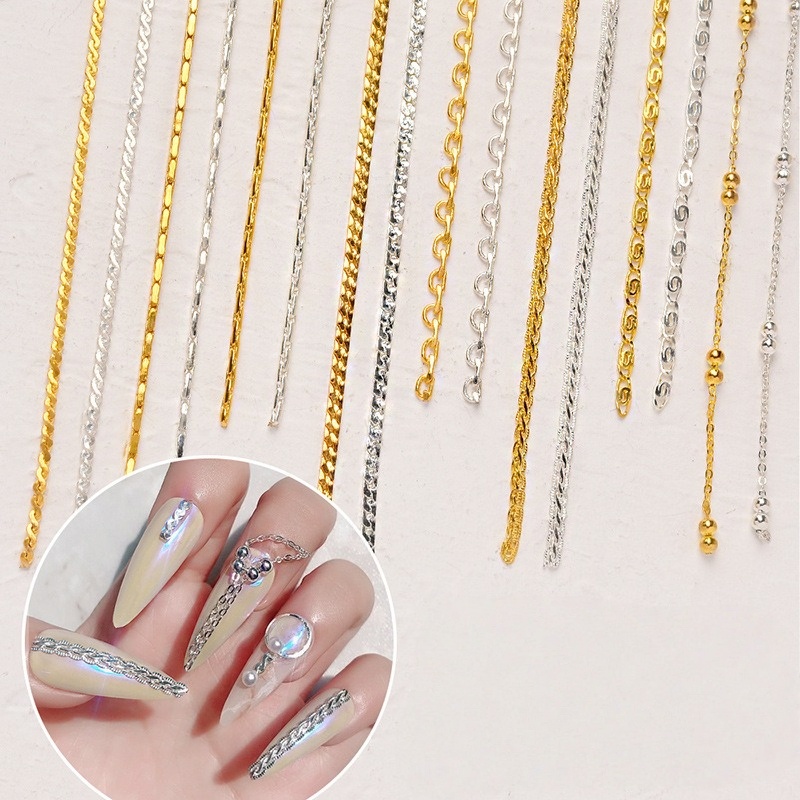 100cm/bag Japanese Korea Punk Style Gold Silver Metal Chain Nail Flat Chain 3D DIY Jewelry Accessories Nail Art Decorations nike ja 3