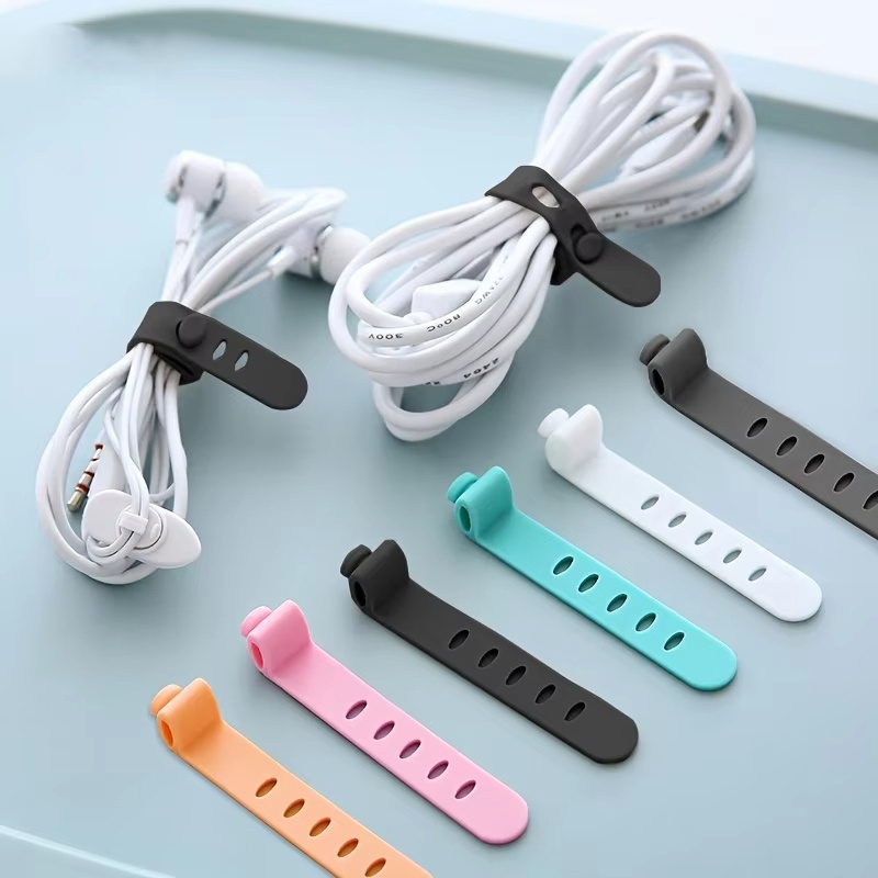 4/12/20PCS Silicone Headphones Cable Winder Straps Soft USB Wire Cable Tie Storage Holder Organizer Earphone Clips Reusable Ties
