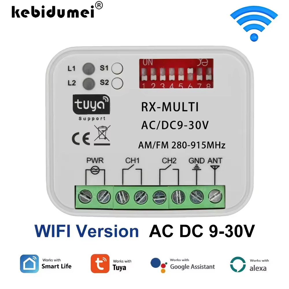 RX-Multi 280-915MHz Tuya WIFI Garage Door Remote Receiver RF Control Plastic DC9-30V with Rolling Code
