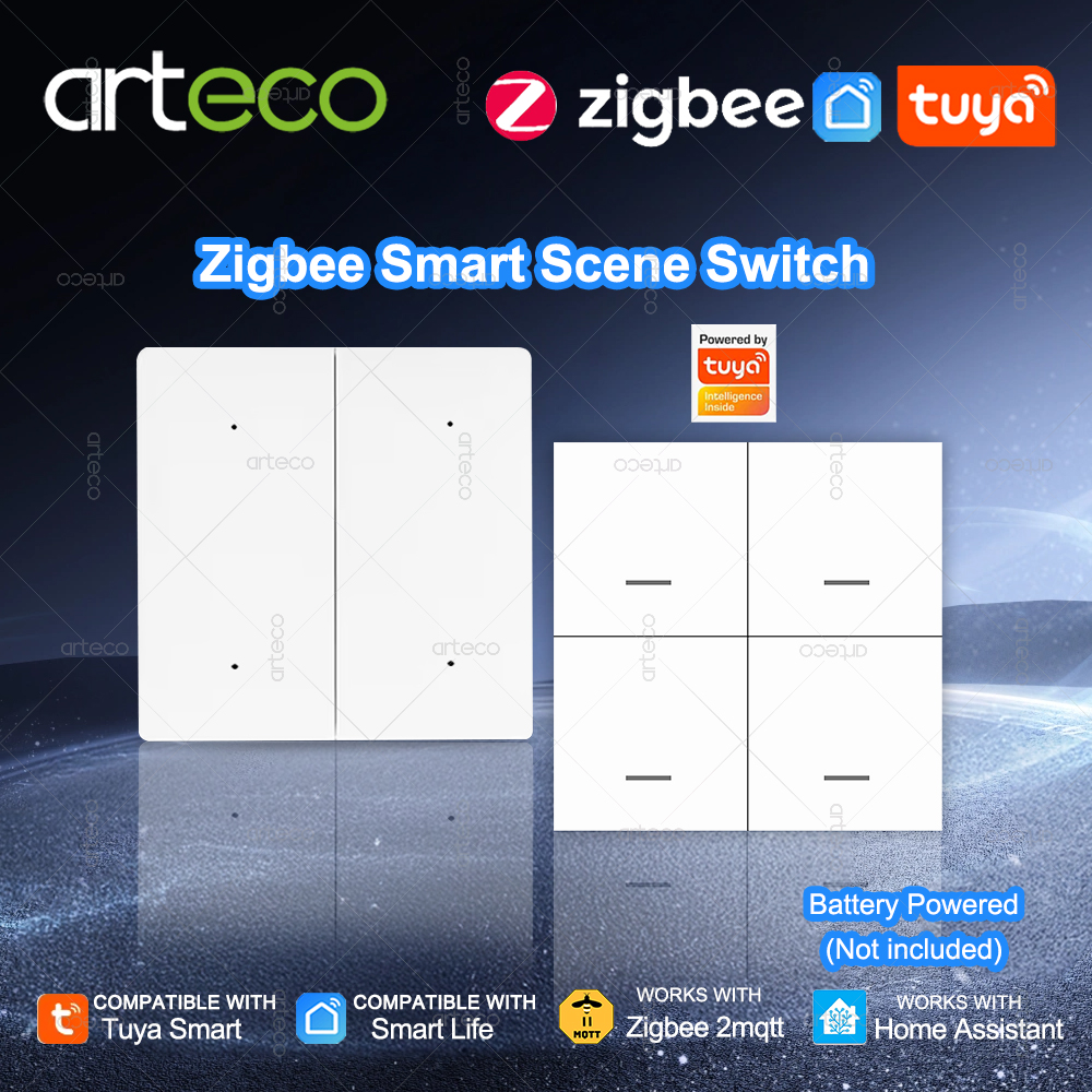 ZigBee Tuya Scene Switch 4 Gang 12 Scenario Wireless Push Button Controller Battery Powered For Smart Life APP Home Automation