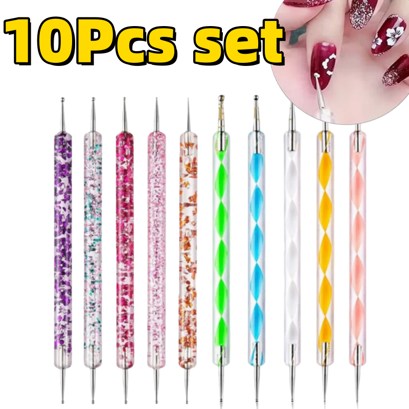 10Pcs Set Portable Nail Art Dotting Pen Crystal Beads Handle Dual-ended Drawing Painting Rhinestones Gems Pens Manicure Tools pen gpt