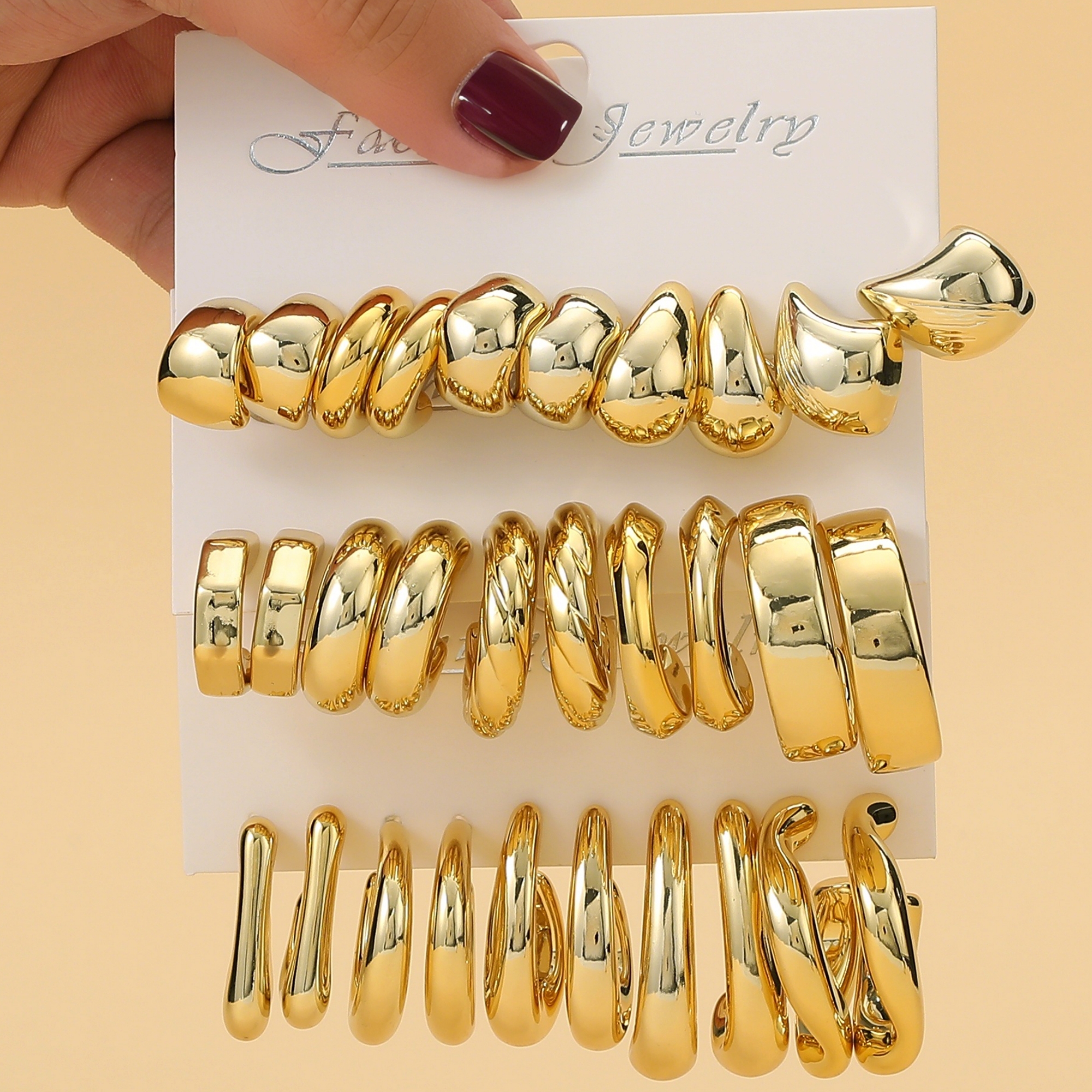 5 pairs-15 pairs/set of new irregular shaped golden ABS lightweight earrings, suitable for women's daily dressing