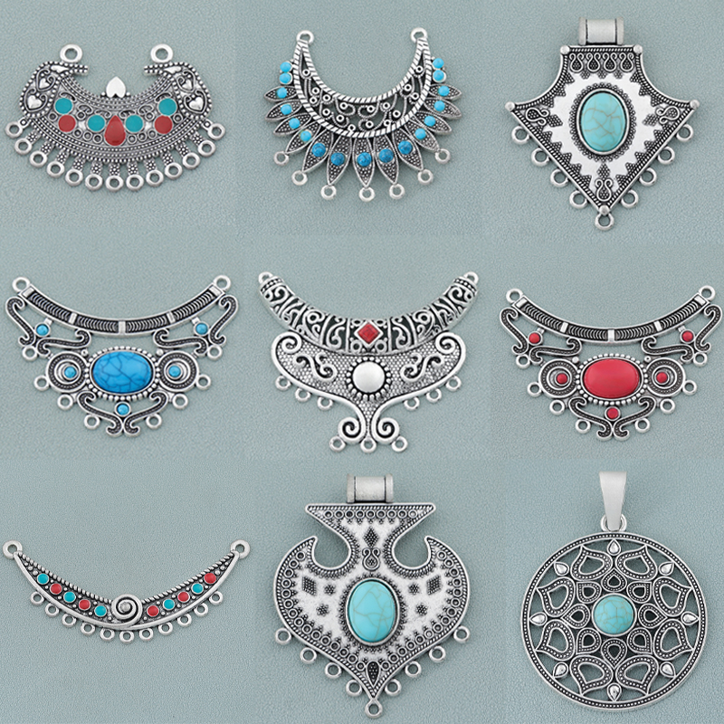 1 PC Large Ethnic Crescent Moon Chandelier Porous Faux Stone Necklace Connector for DIY Jewelry Making Accessories Materials