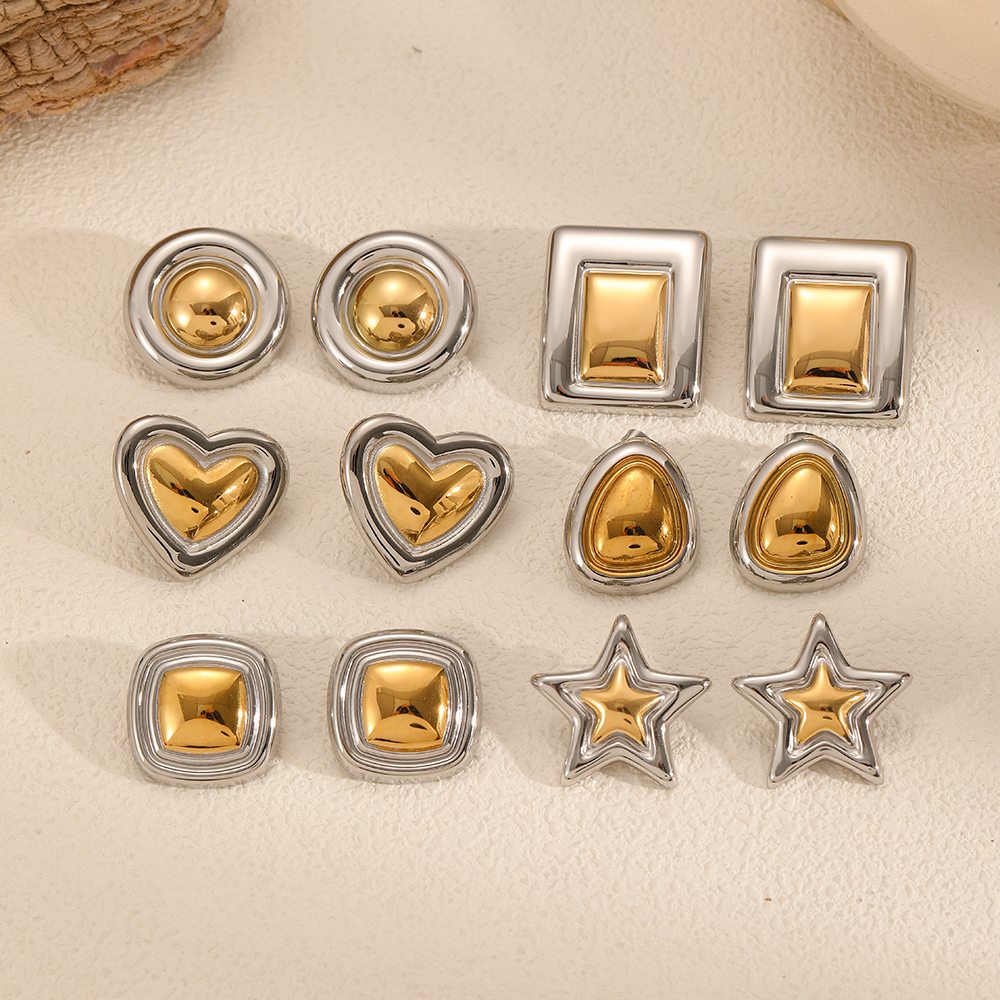 Fashion Design Gold Silver Mixed Color Titanium Steel Geometric Stud Earrings Set Women's 2025 New Classic Charm Waterproof Earr