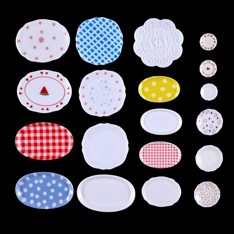 5Pcs Dollhouse Simulation Plates Tray Set Dollhouse Mini Kitchen Tableware Decoration For 1/12 Dolls House Decoration