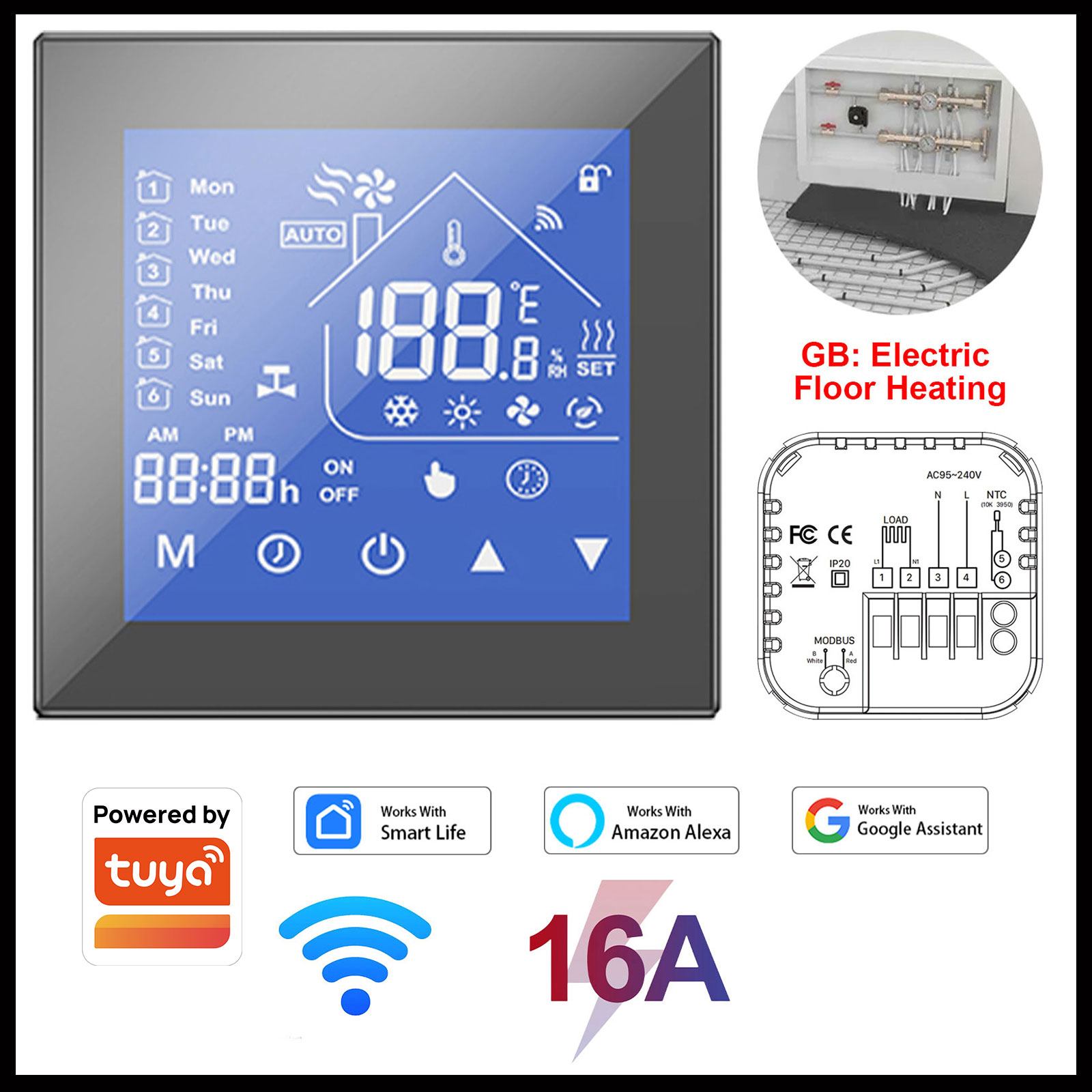 Smart Tuya Room Wifi Thermostat Underfloor Heating Programmable Digital Temperature Controller Alexa Home Smartlife
