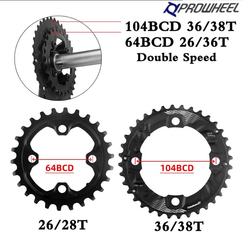 PROWHEEL MTB 64/104BCD Double Chainring 2*10/11 Speed Bicycle Chain Ring 26T 28T 36T 38T Mountain Bike Chainwheel Mtb Crankset
