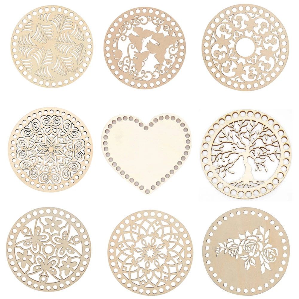 2pcs Creative Wooden Circular Hollow Flower Pattern Bag Base Laser Cutting Wooden Circular Hollow DIY