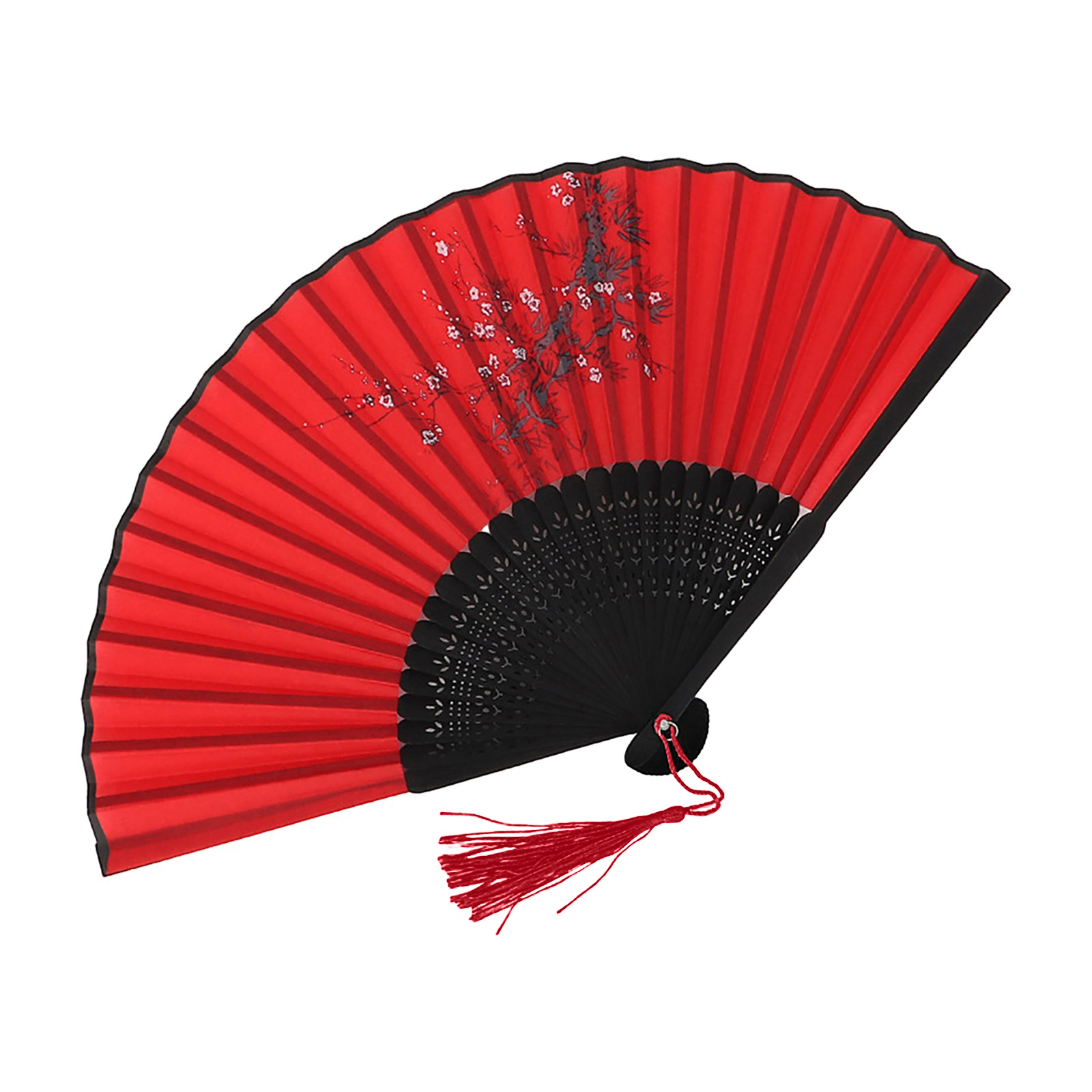 Bamboo Chinese Japanese Folding Fan Colorful Tassel Elegent Female Fan Vintage Style Folding Fan Silk Hand Fan