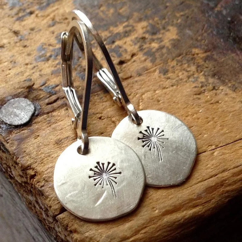 Retro Elegant And Simple Dandelion Irregular Circular Pendant Earrings Suitable For women's Engagement And Wedding Jewelry