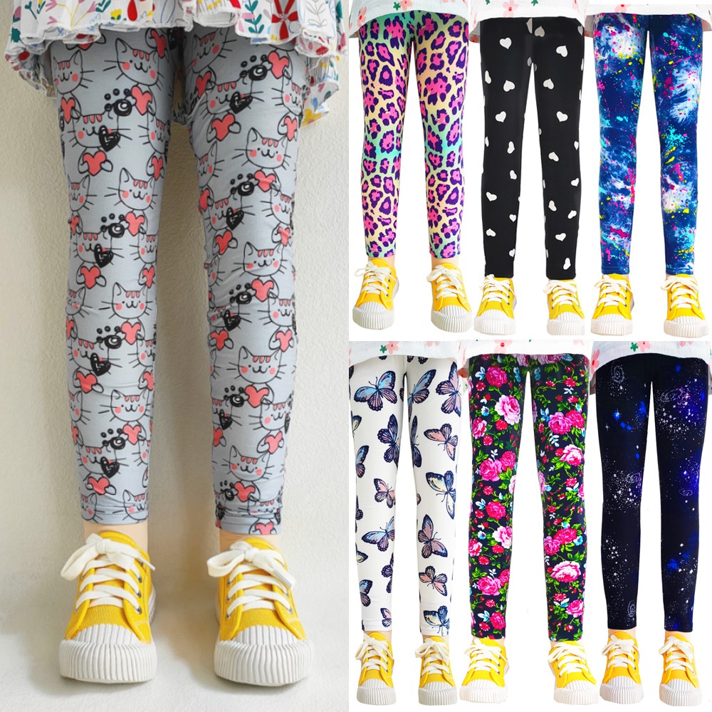Spring Summer Girls Leggings Kids Pants Flower Leopard Cartoon Print Leggings Children Trousers Baby Girls Elastic Skinny Pants