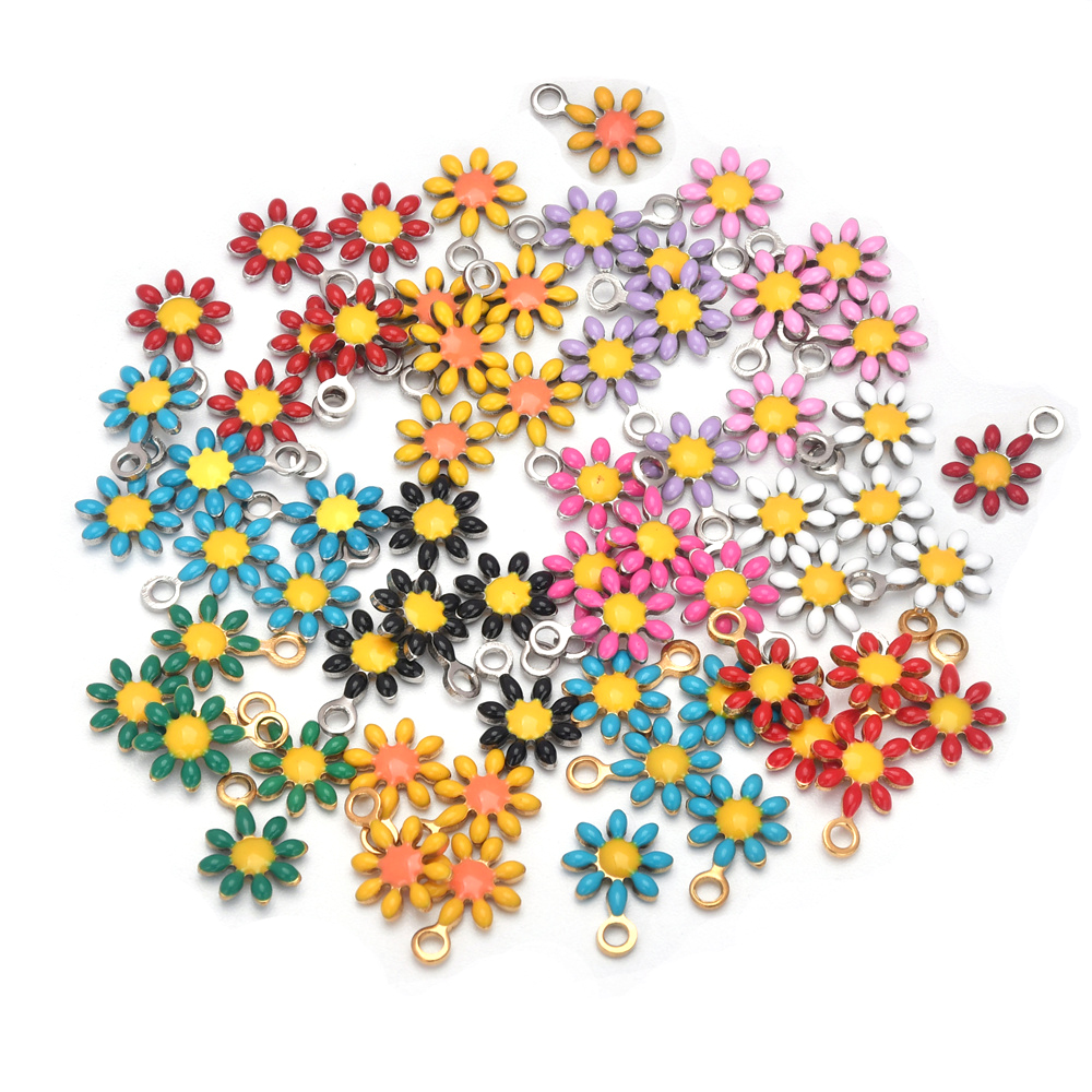 20Pcs Stainless Steel Enamel Daisy Flower Floral Charm Pendant Jewelry Making Necklace Bracelet Earring DIY Jewelry Accessories