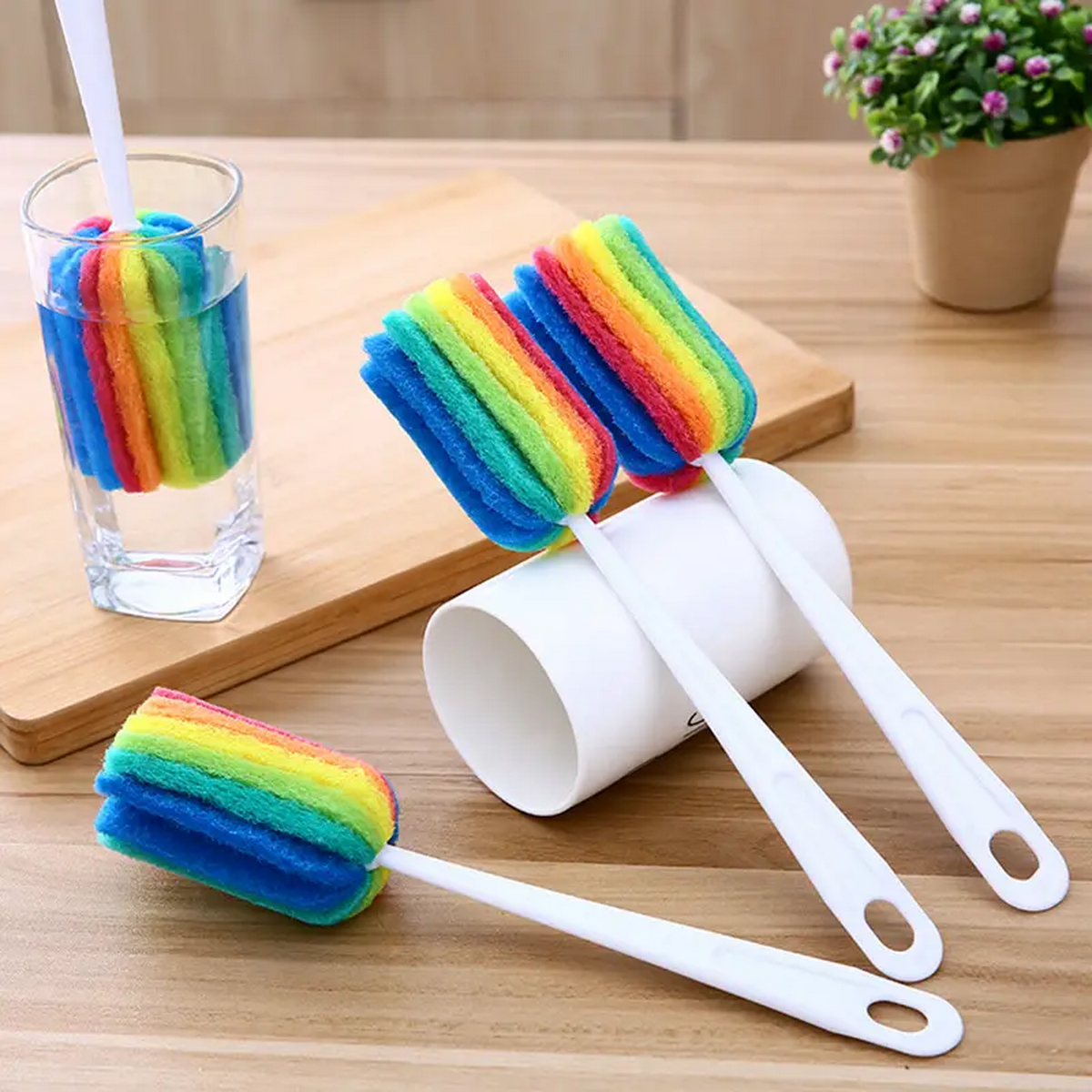 3/6pcs Long Handle Multicolored Glass Bottle Brush for Commercial Cleaning Services - Kitchen and Bathroom Cleaning Brush