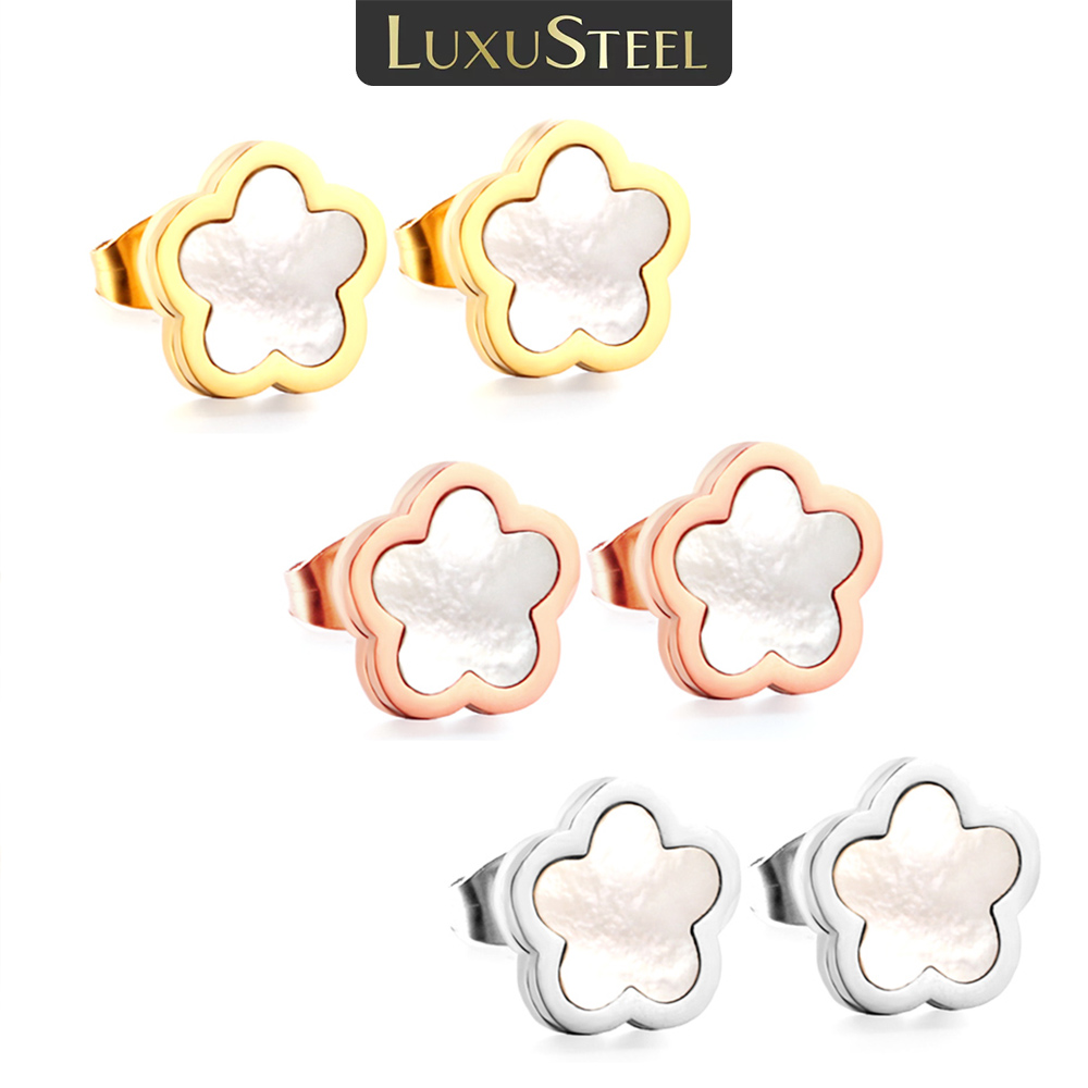 LUXUSTEEL 2022 New Korean Trendy White Shell Flower Stud Earrings For Women Girls Stainless Steel Elegant Jewelry