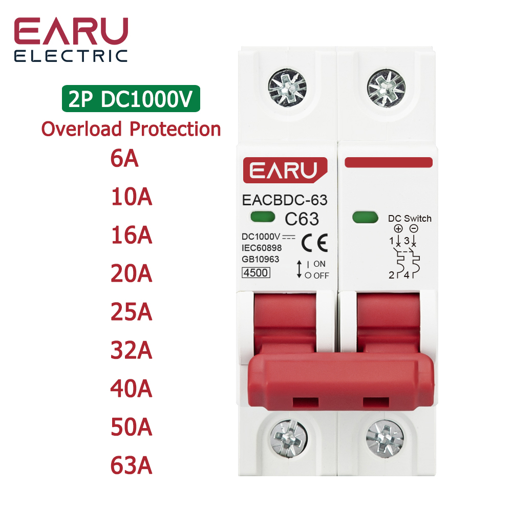 DIY GO 2P DC MCB 6KA 500V Solar Mini Circuit Breaker 6A 10A 16A 20A 25A 32A 40A 50A 63A for PV System