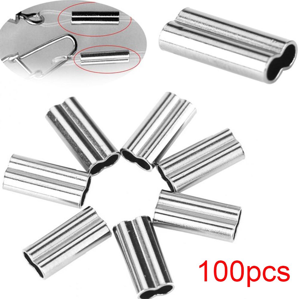 100pcs High Quality Stainless Steel Fishing Wire Tube Portable Oval Line Crimping Sleeves Portable 8/10mm Double Copper Tube