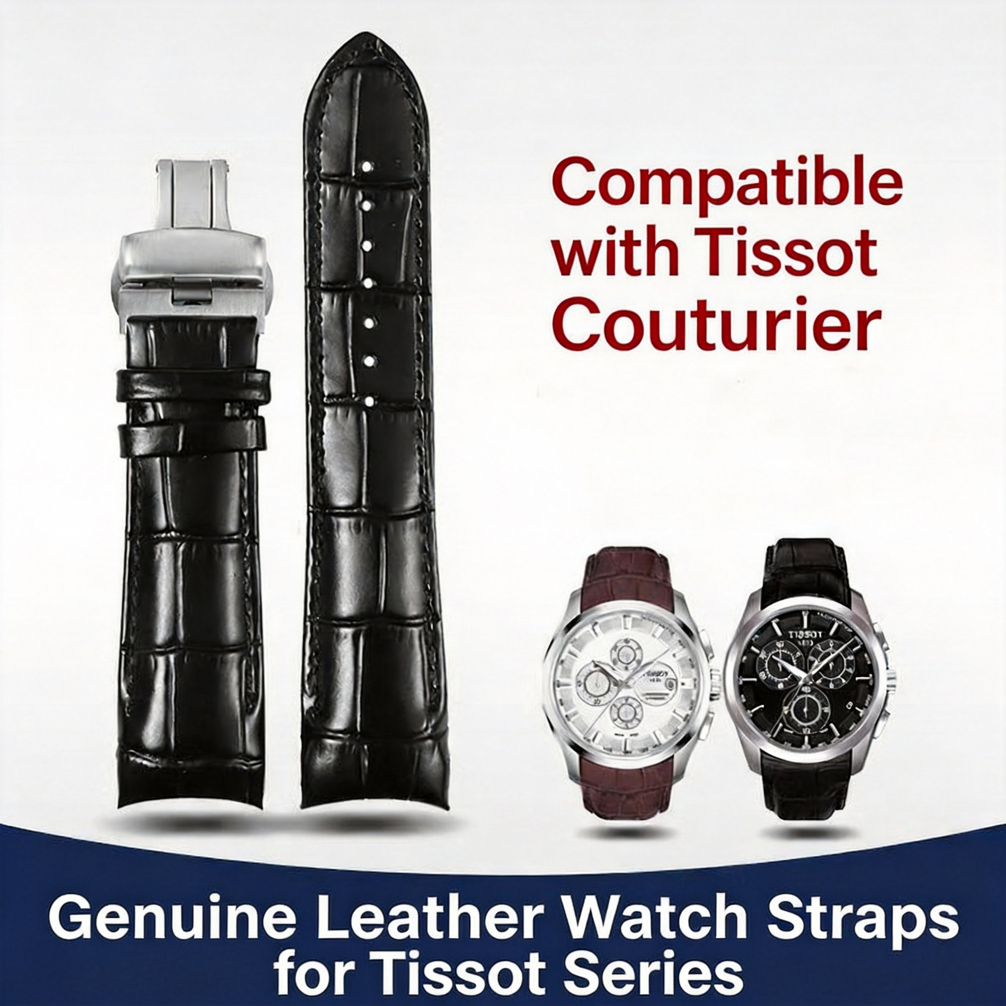 Compatible with Tissot Couturier PRC200 Watch Band, Curved End Genuine Leather Strap Replacement for T-Sport Series 18 20 22 24m