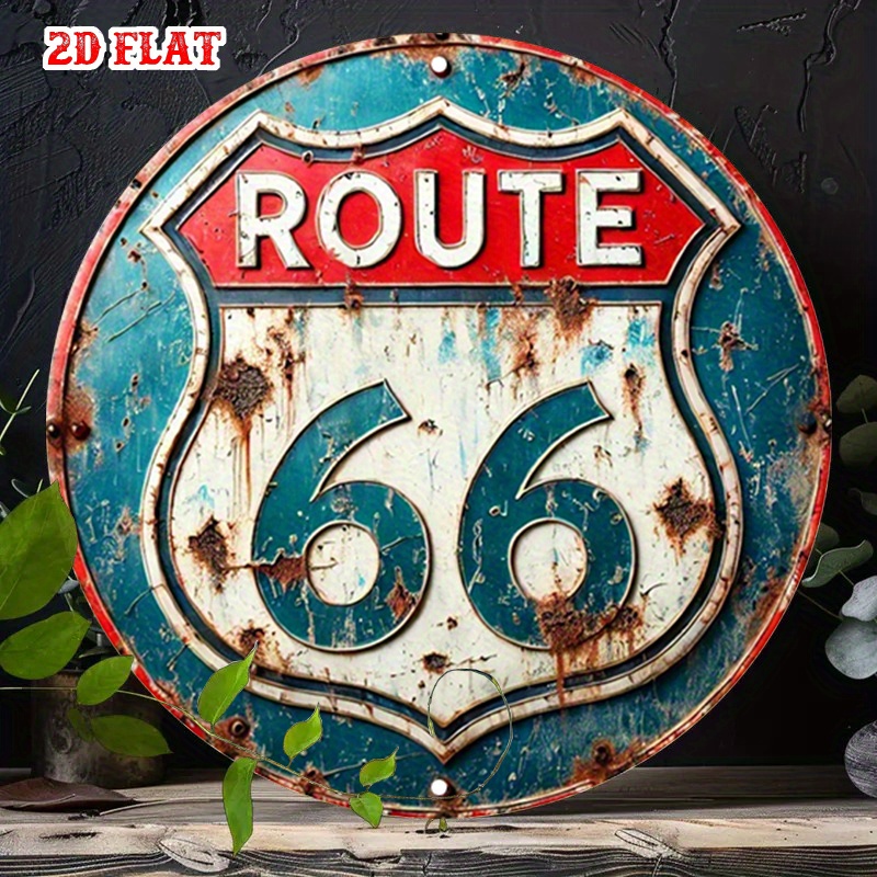 2D flat 1pc travel circular wooden sign, retro Route 66 rural wooden art, home, garage, restaurant decoration