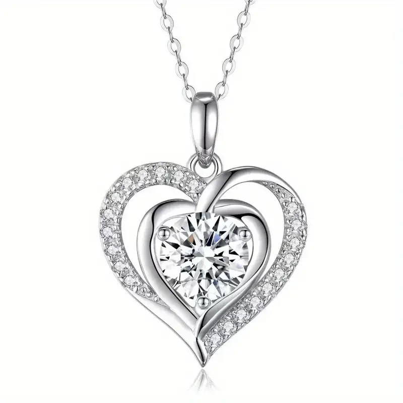 Huitan Delicate Heart Pendant Necklace for Women Luxury Bright Cubic Zirconia Neck Accessory Sweet Love Wedding Bridal Jewelry