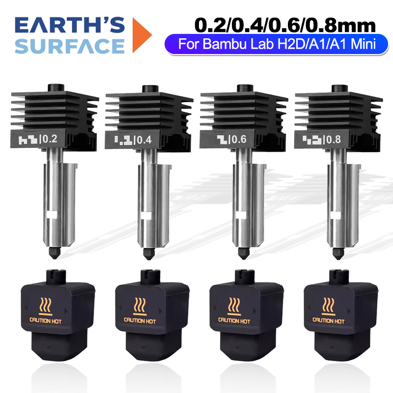 High Quality Standard Flow Hotend for Bambu Lab H2D 0.2/0.4/0.6/0.8mm Hardened Steel Nozzle Replace Hotend for Bambu H2D A1 Mini