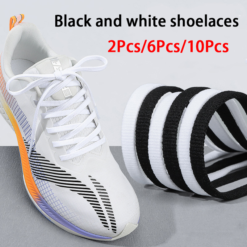 White Black Quality shoelaces Classic solid color laces Shoelaces Basketball 6mm Width Flat Shoelace 2Pcs/6Pcs/10Pcs
