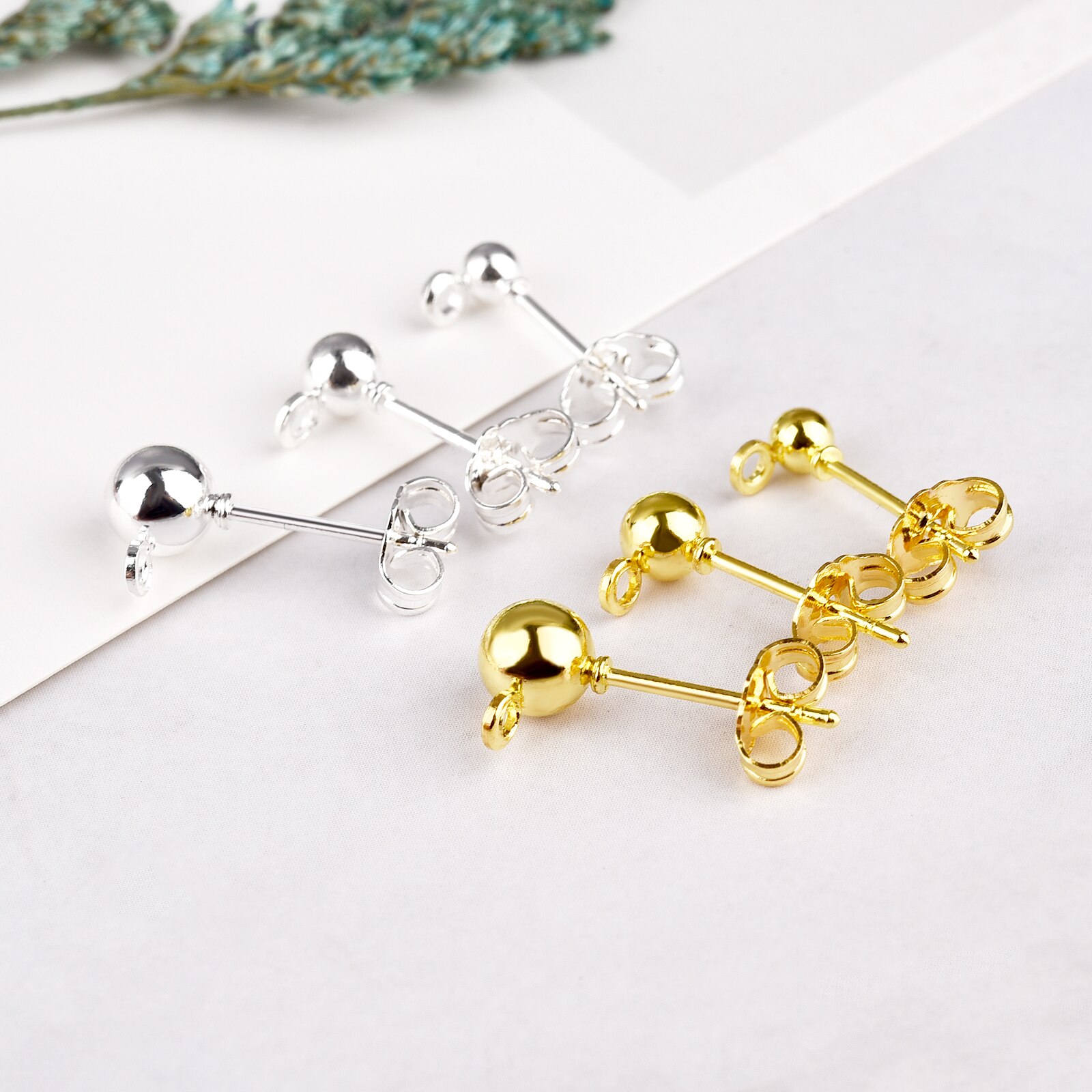50pcs/lot Gold Silver Earring Studs Base Pins 925 Silver Plated Earring Plug Ear Back DIY Jewelry Making Findings Accessories
