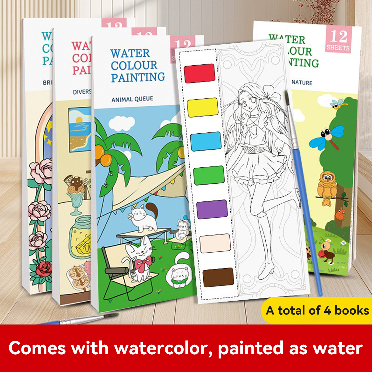 Portable Watercolor Painting Book Paint With Water Gouache Graffiti Picture Coloring Books Brush Set Drawing Students